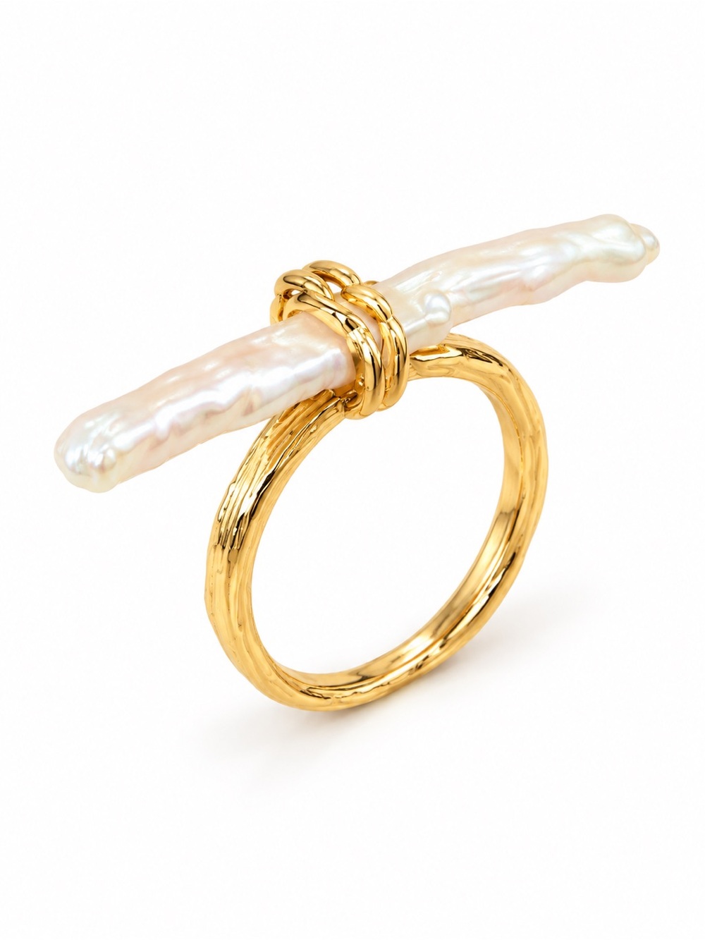 Handmade Baroque Pearl Gold-Tone Adjustable Ring